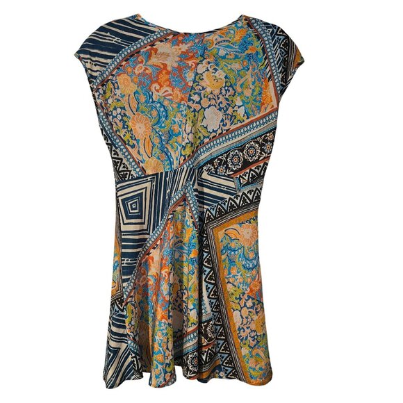 Johnny Was Women Silk Boho Tunic XS Multicolor Floral Geometric Coastal Indie - Picture 6 of 9